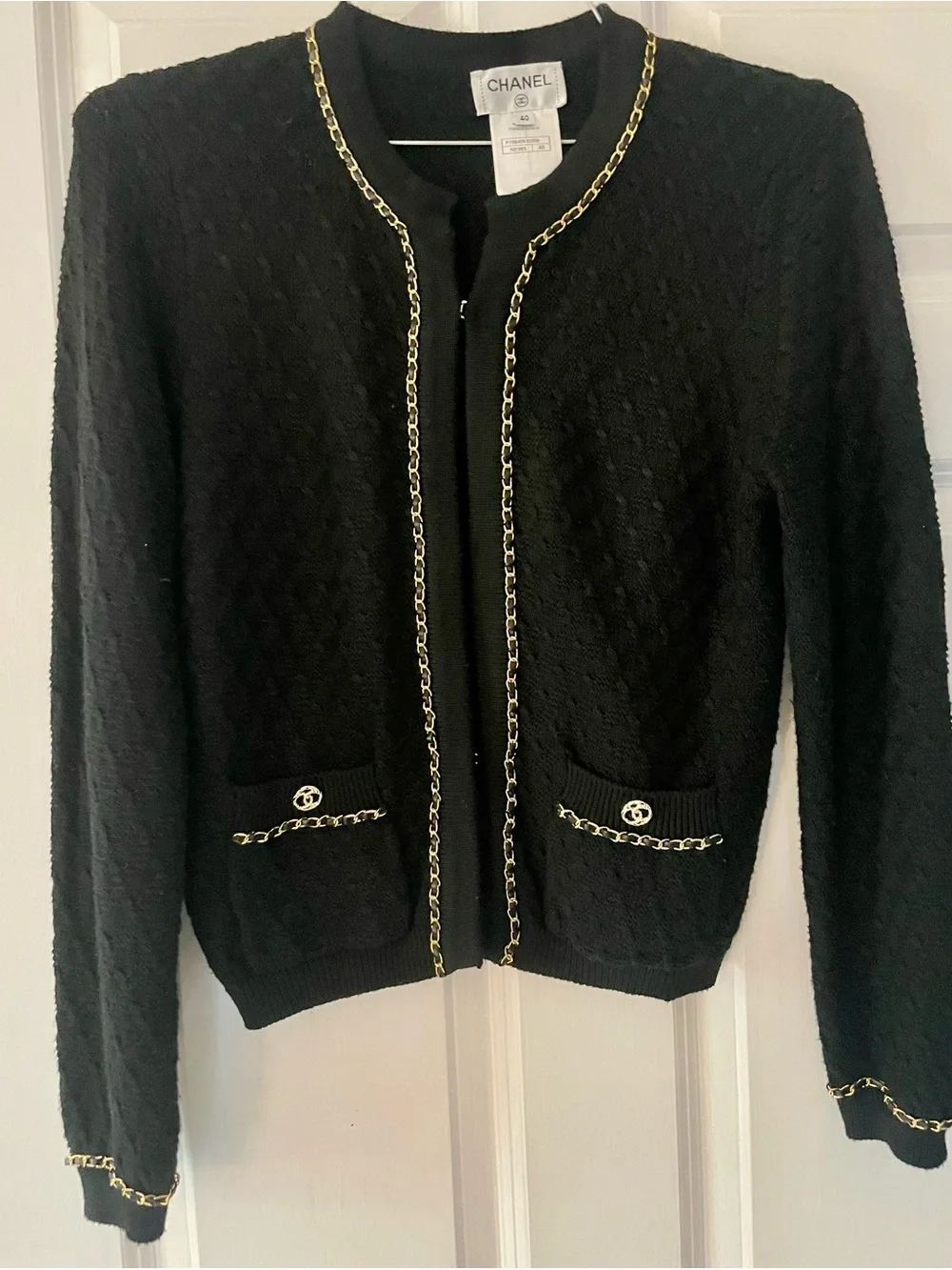 CHANEL Black Bouclé Jacket with Gold Chain Trim. Cashmere - Picture 1 of 4